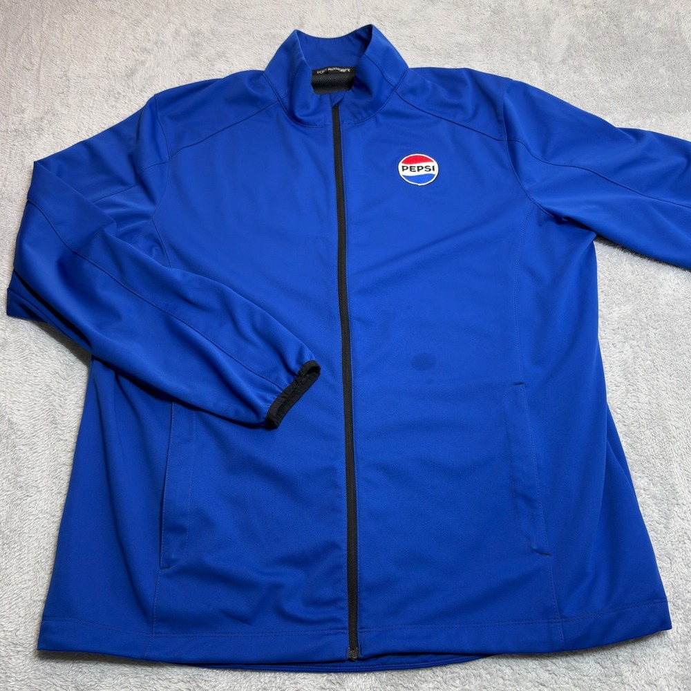 Port Authority Pepsi Jacket Mens XL Blue Full Zip Softshell Soda Logo Patch